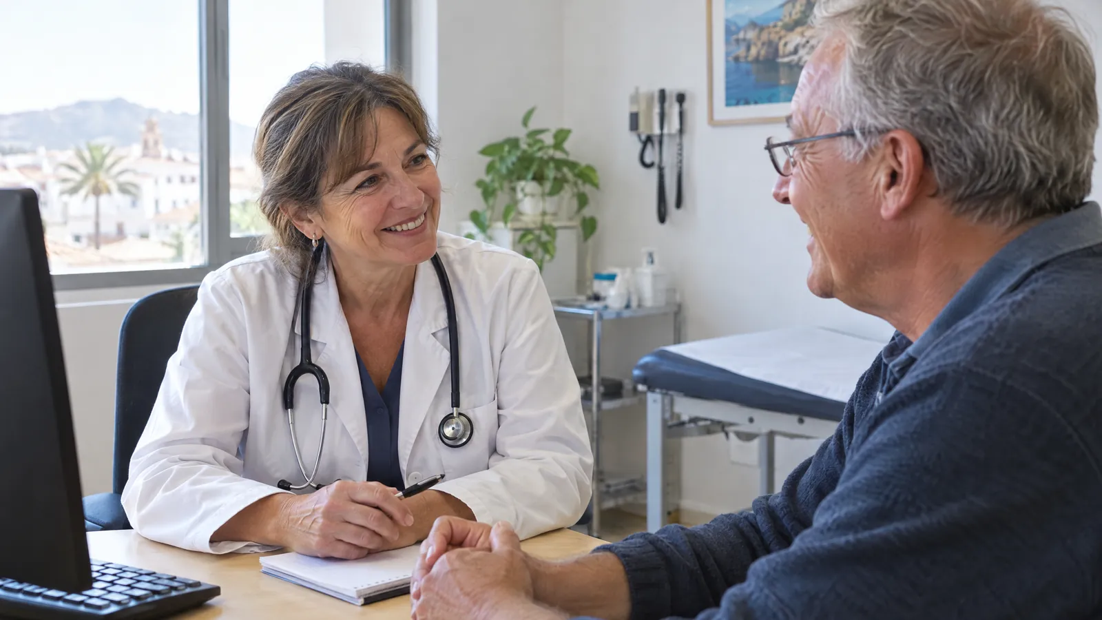 Hausärztin im Gespräch mit einem deutschen Patienten in Spanien